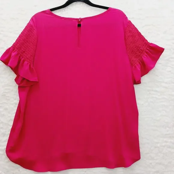 Blouse Rose Red Ruffle Sleeve Romantic Coquette Office Siren Glam Luxe Size XL - Picture 3 of 9